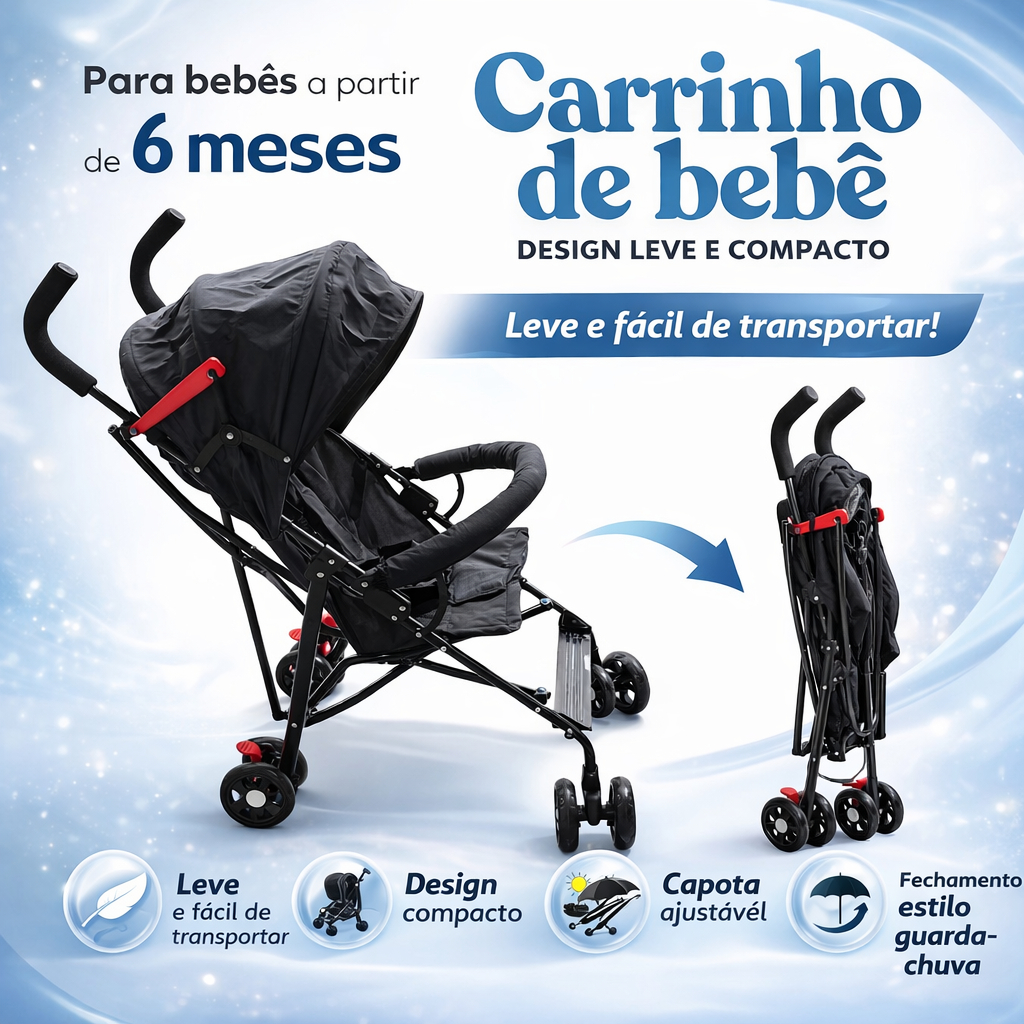 Carrinho de Passeio Infantil Dobrável Tipo Guarda