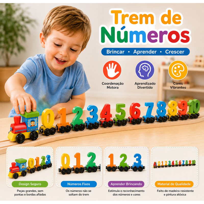 Brinquedo Educativo Trem com Números 0-10 Magnét