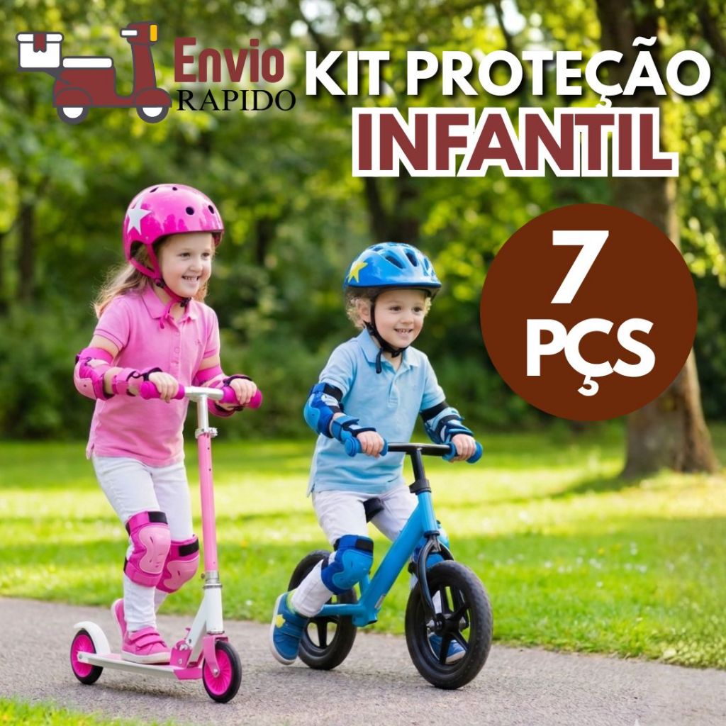 Kit Proteção Infantil 7 Peças Capacete + Joelhe