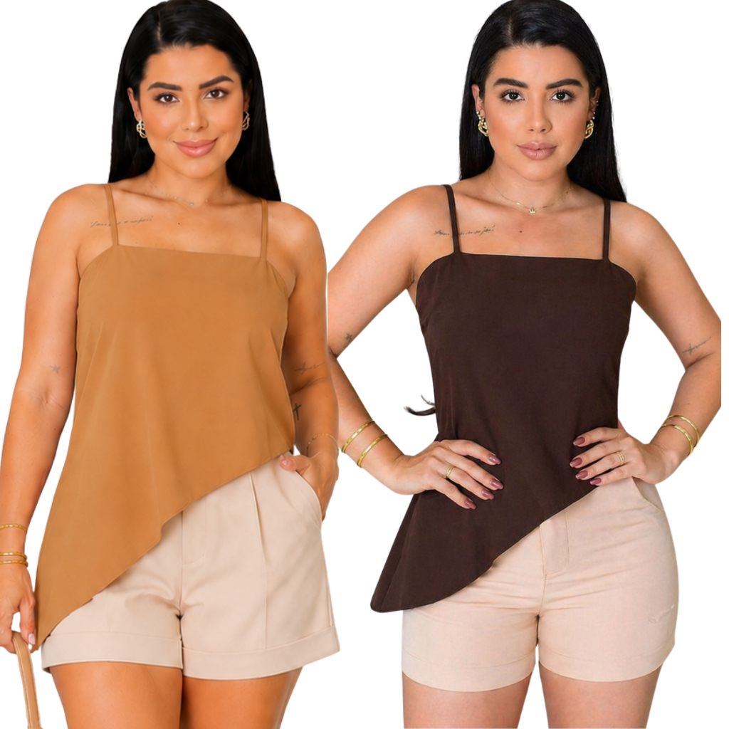 KIT 2 Blusa Regata Femenina Alçinha Asimetrica te