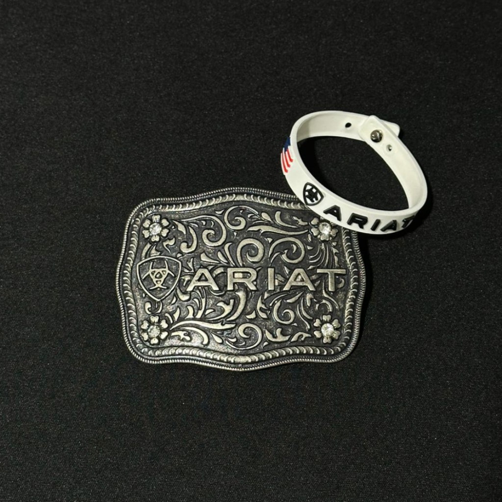Kit Fivela Country Ariat Prata Velho + Pulseira Ar