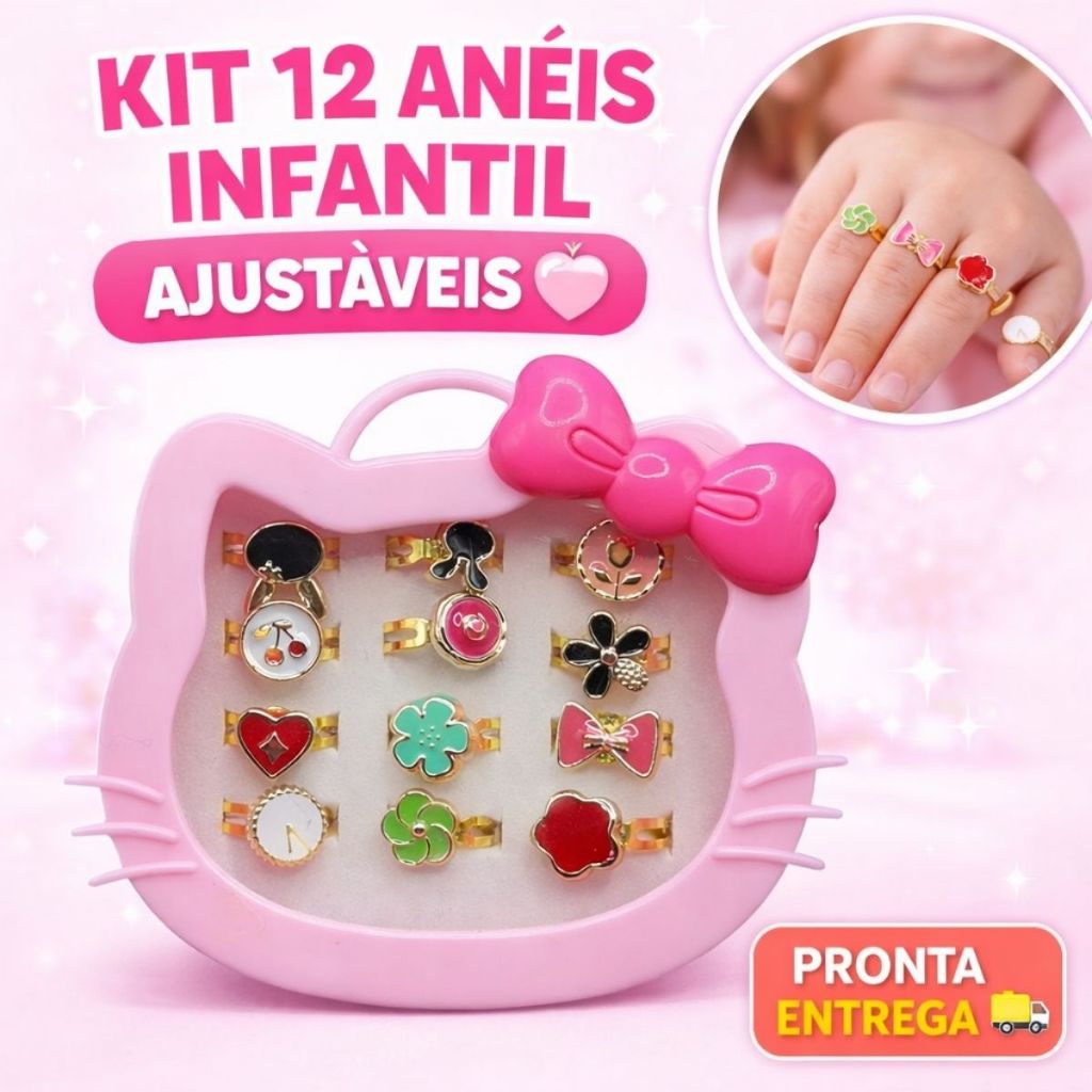 Kit Anel Infantil Ajustável 12 Peças Menina Colo