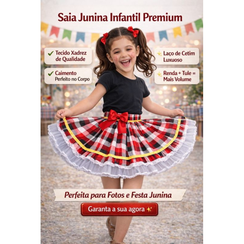 Saia Caipira Infantil para Festa Junina  Saia Roda