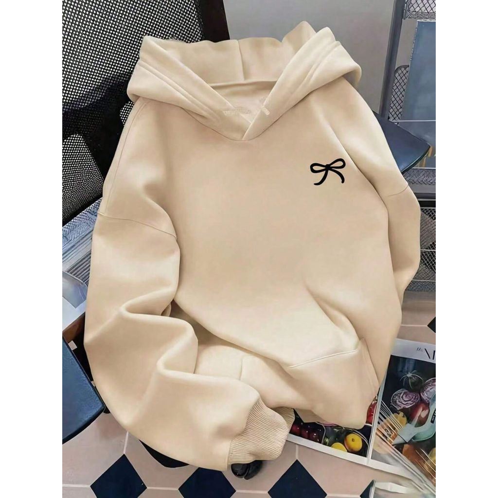 Moletom Com Capuz Feminino Laço Estampa Bow Pulô