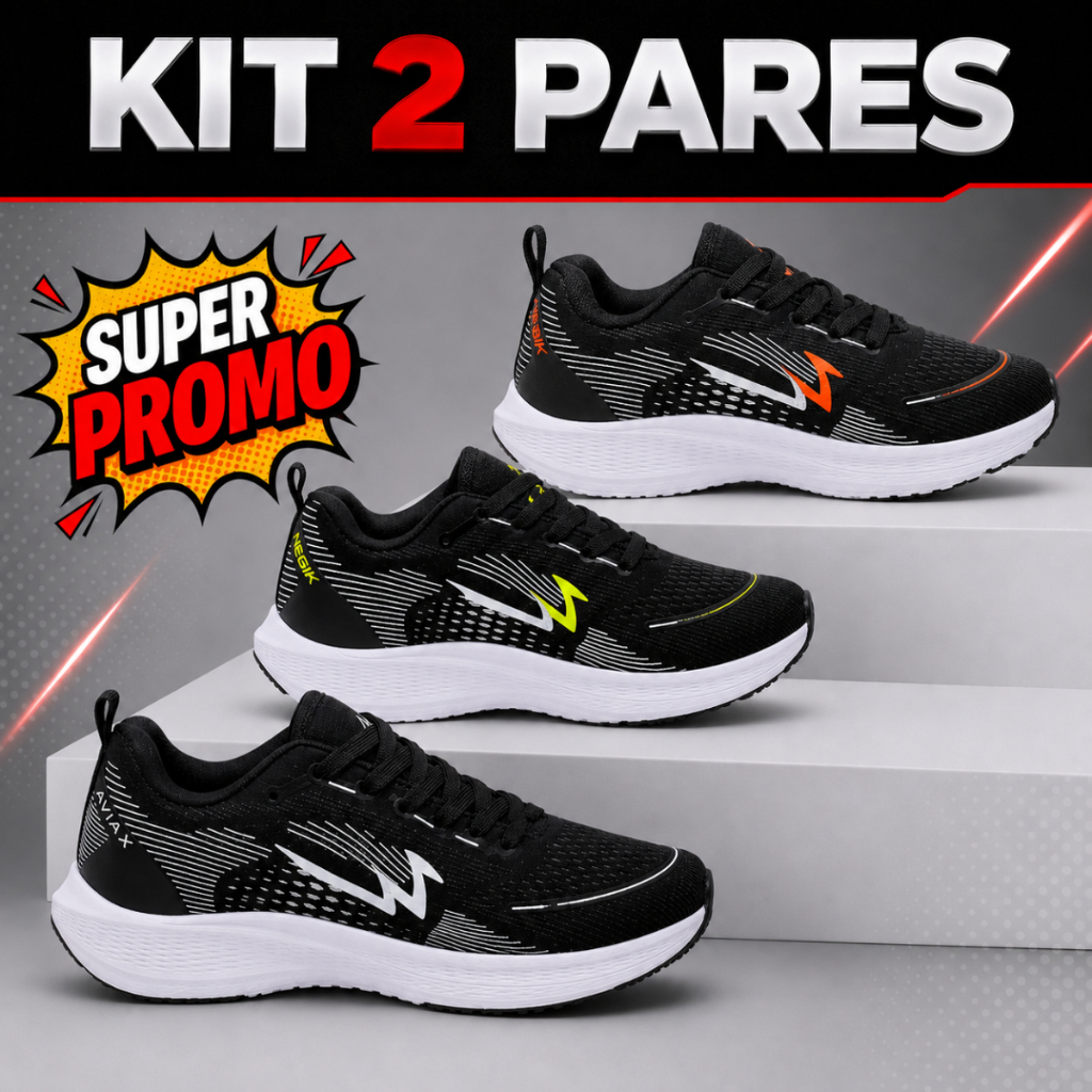 Kit 2 Tênis Esportivo Masculino Feminino Leve Con
