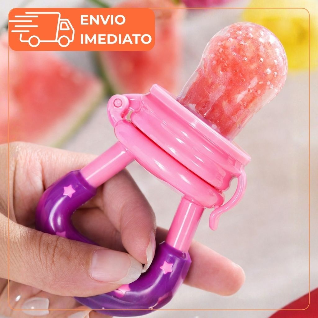 Chupeta Mordedor Rosa Alimentadora Bebê de Silico