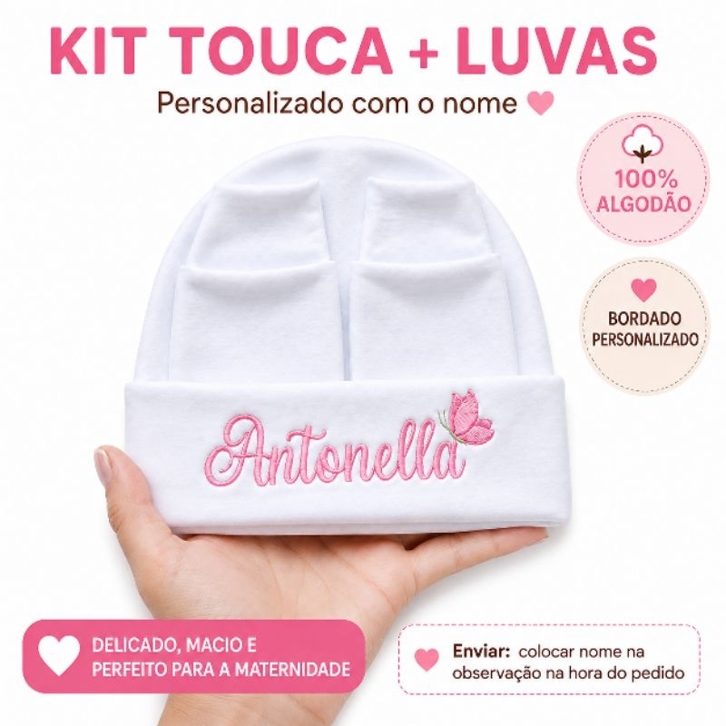 kit Touca Personalizado + par de luvas maternidade