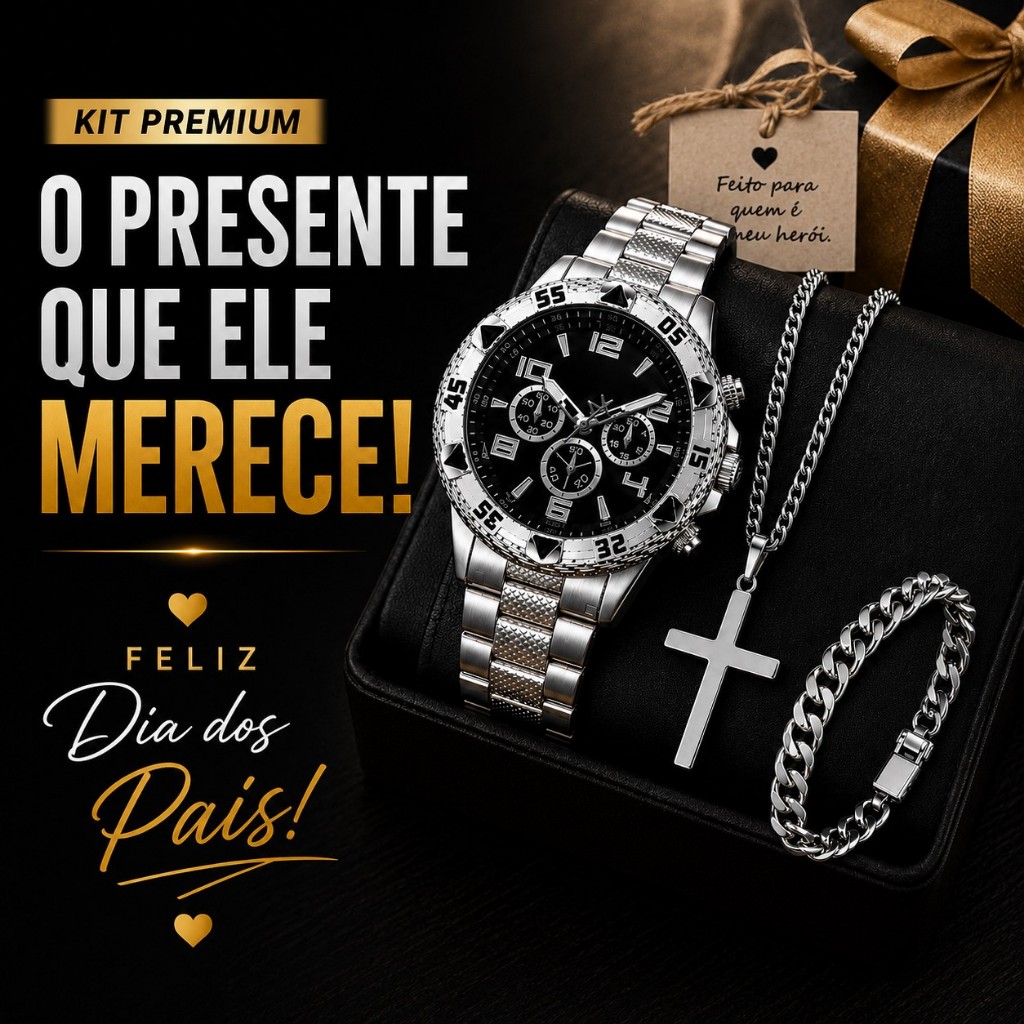 Kit Relógio Masculino de Aço Inoxidável  Corren