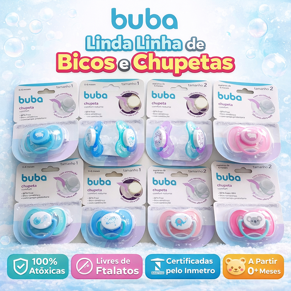 Chupeta Buba 0 a 6 Meses Bico Menino Menina Silico