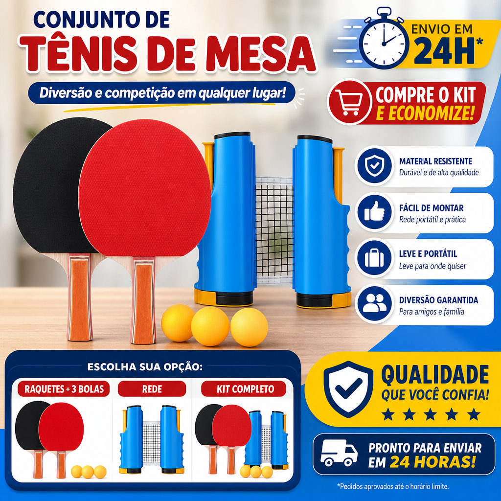 Kit Completo de Tênis de Mesa – Raquete, Re