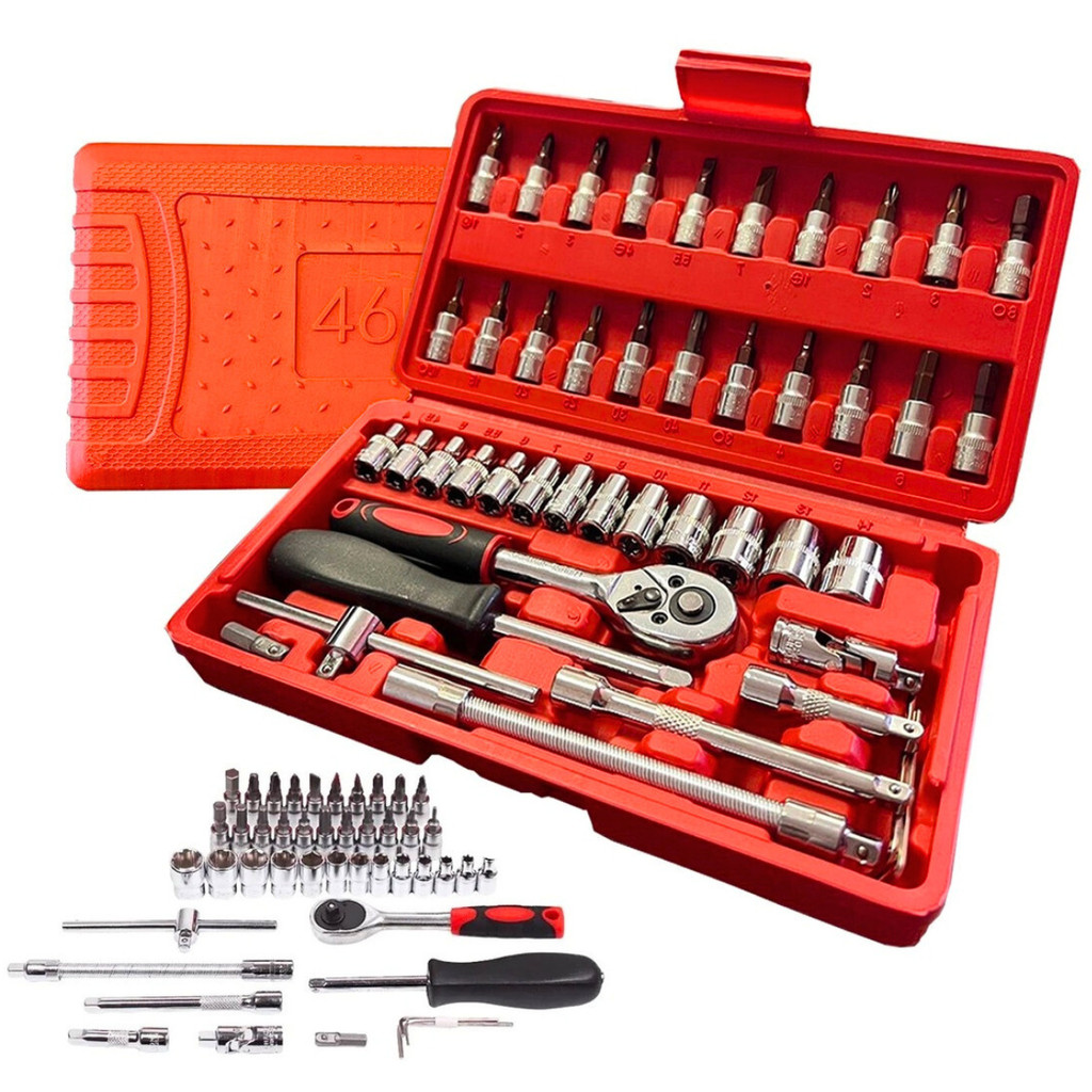 Kit Jogo De Chave Catraca Soquete 46 Peças Combo 