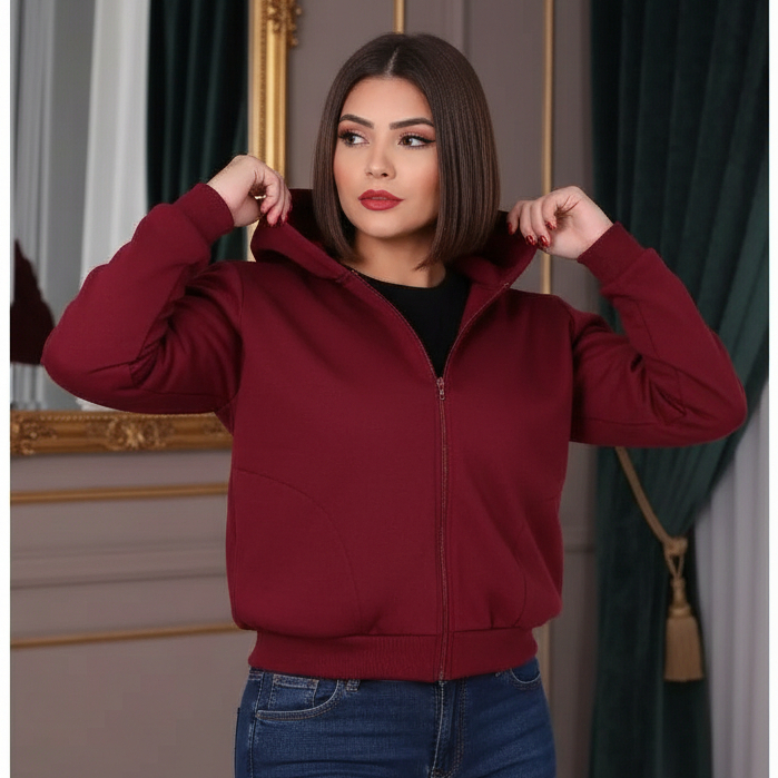 Moletom Feminino Básico Casual Liso com Capuz e B