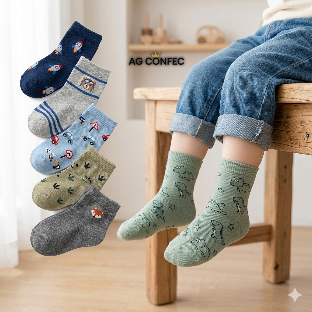 Kit 24 Pares de Meias Infantil Masculina Coloridas