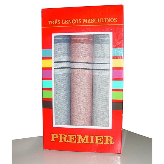 Kit 3 Lenços Masculinos Premier 100% Algodão 32x