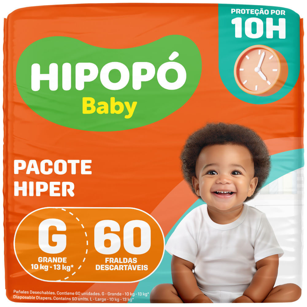 Fralda Hipopó Baby Tamanho G Pacote Hiper 60 Unid