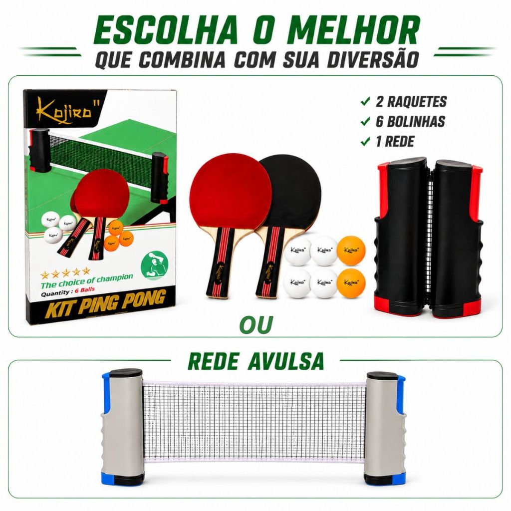 Kit Ping Pong Profissional Raquete Rede Tênis Mes