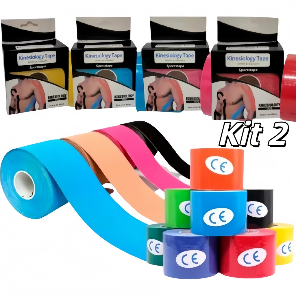 Kit 2 Fita Knesio Tape Bandagem 5M adesiva funcion