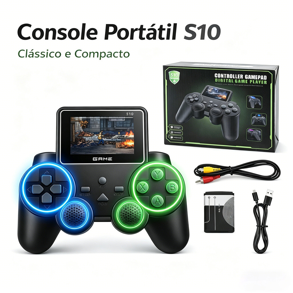 Console Portátil S10 com Tela e 520 Jogos Clássi