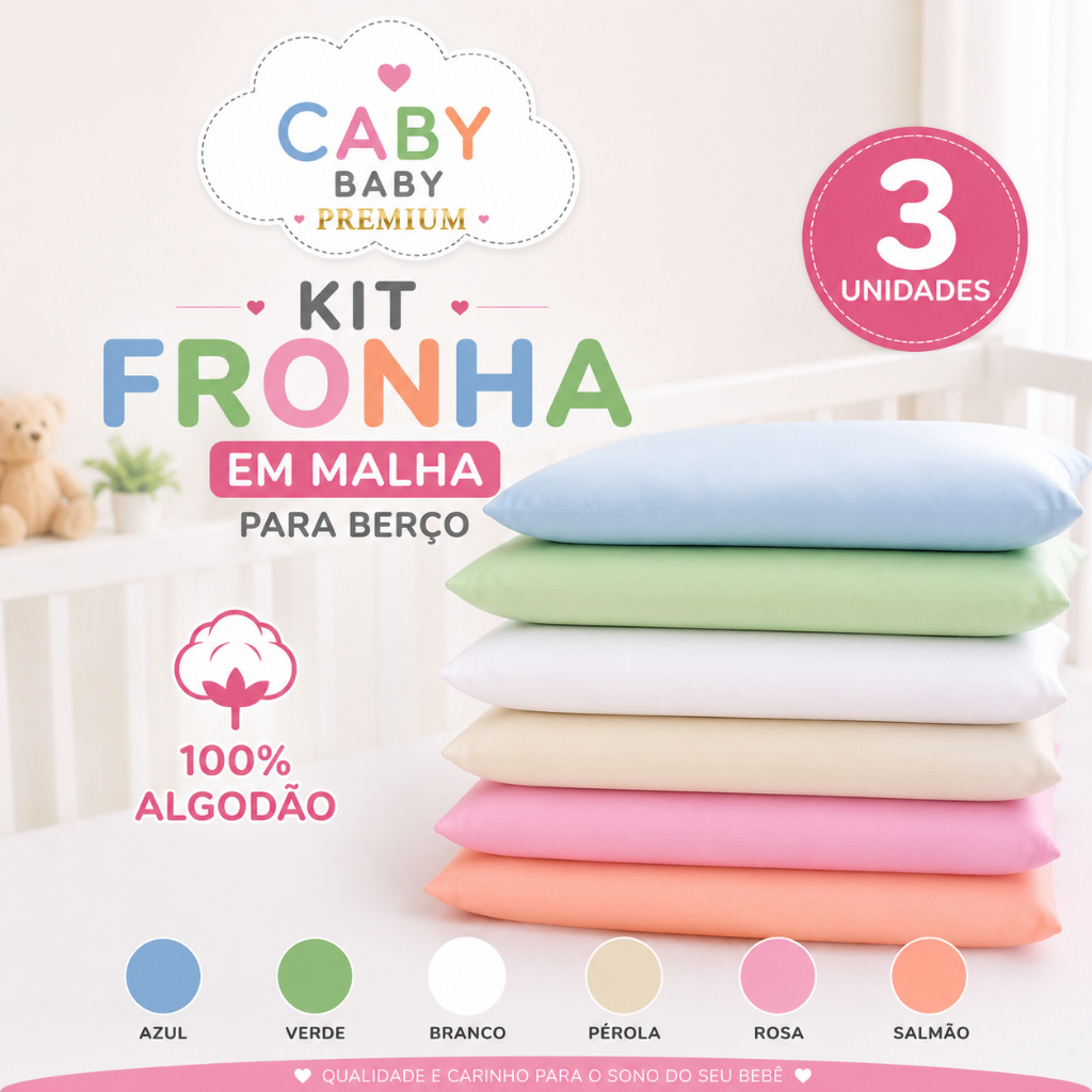Kit 3 Fronhas 30×40 cm Infantil / Berço 100%