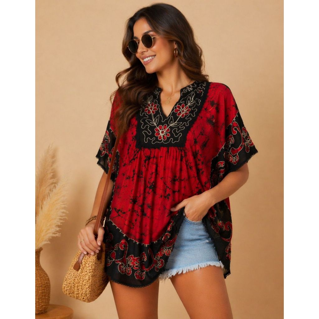 Bata kaftan Feminina Bordada saida Praia Vestido I
