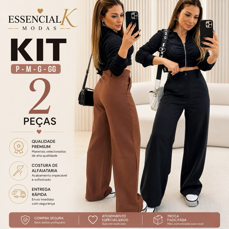 Kit 2 Calça Alfaiataria PREMIUM Cintura Alta Com 