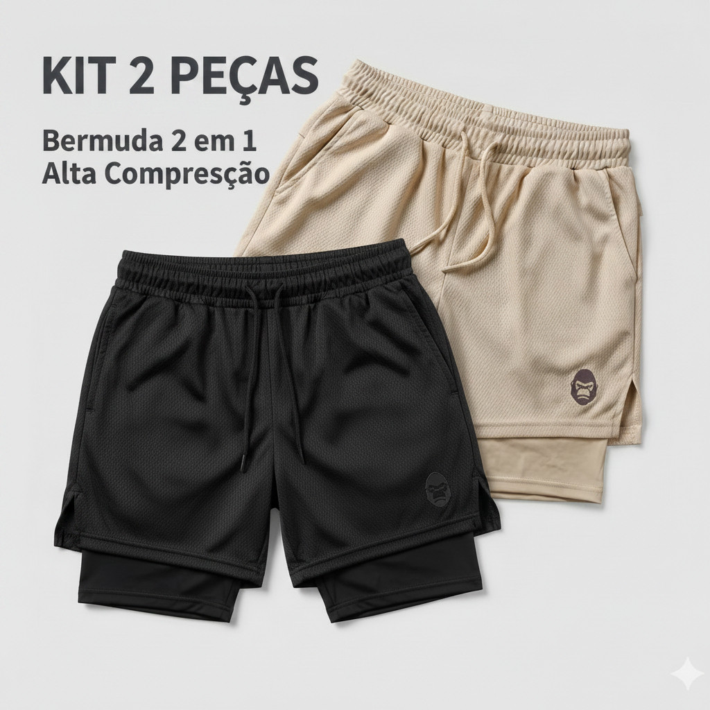 Kit 2 Bermudas Shorts Masculino Kong 2 em 1 Com Fo