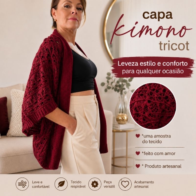 Nova Capa kimono rendada inverno tricot elegante �