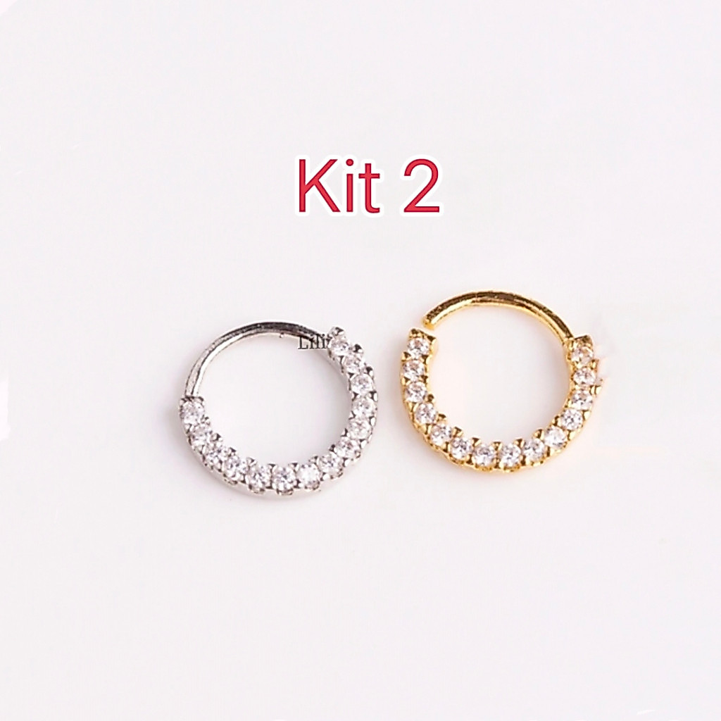 Kit 2 Piercing de Argolas Cravejadas Com Zircônia
