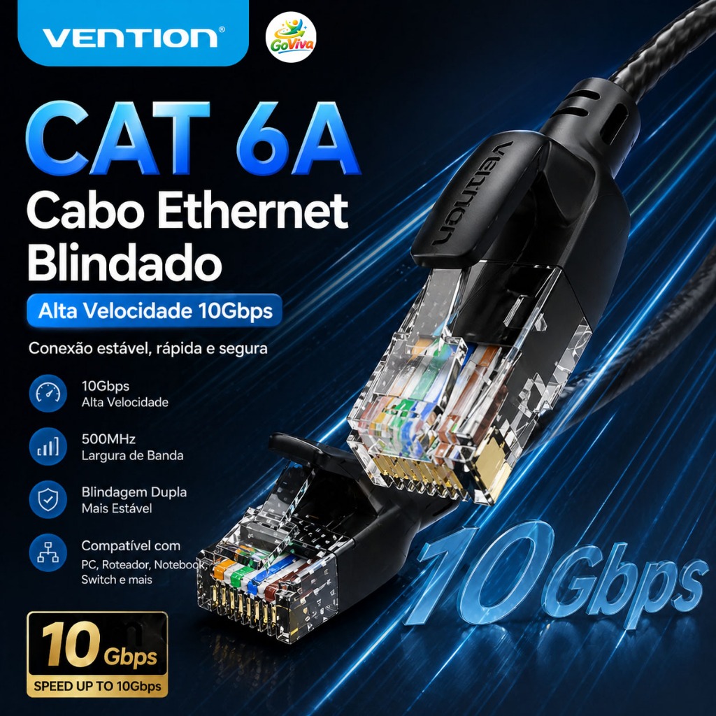 Cabo Ethernet Cat6a Vention 10Gbps Blindado RJ45 |