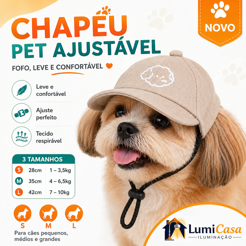 Chapéu Pet para Cachorro Ajustável Estampado Fof