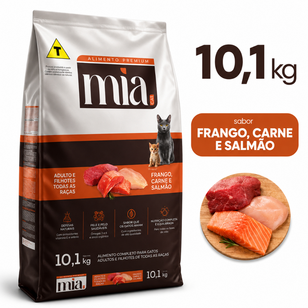Ração Gato MiaCat 10,1kg Todas As Raças Filhote