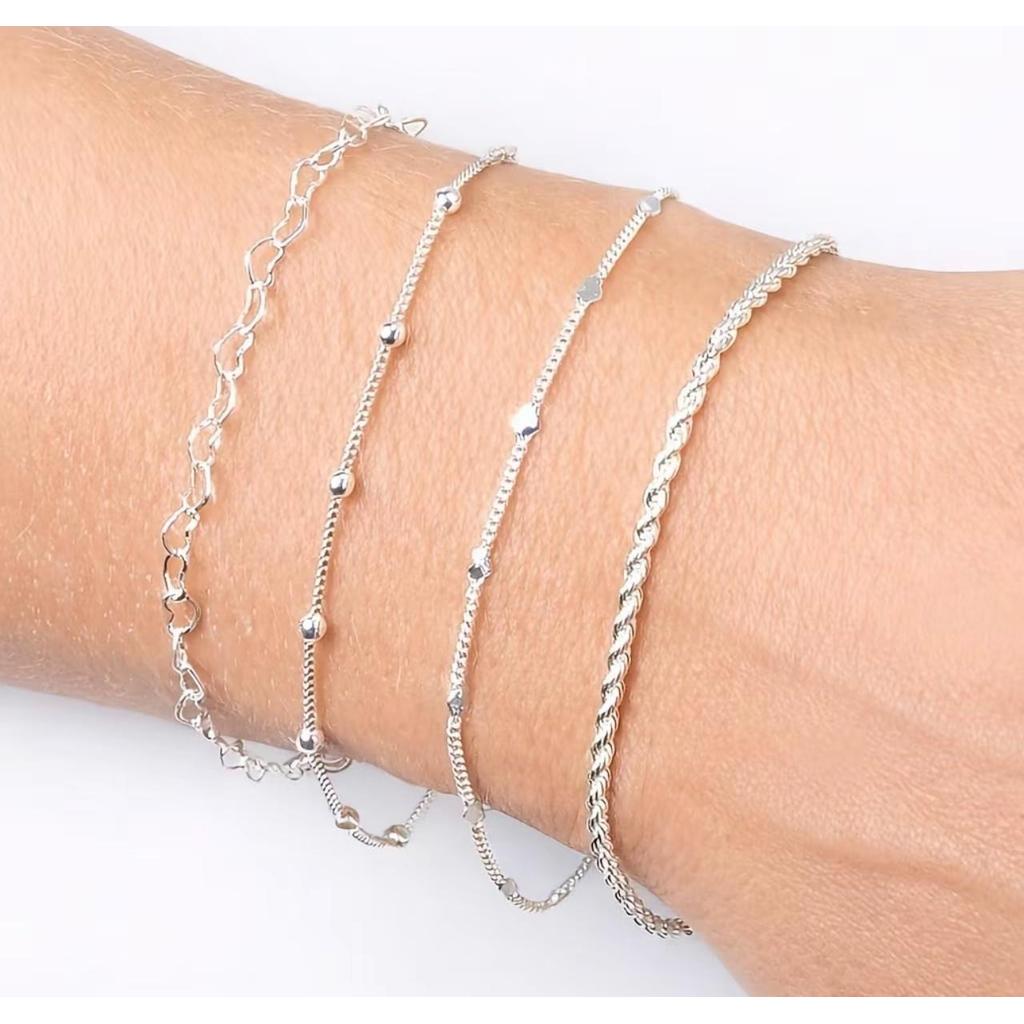kit 4 pulseiras feminina banhada a PRATA 925