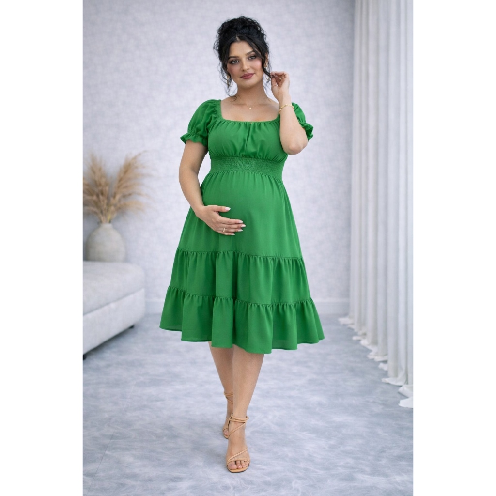 Vestido Midi Liso Para Gestantes Gravidas Confort�