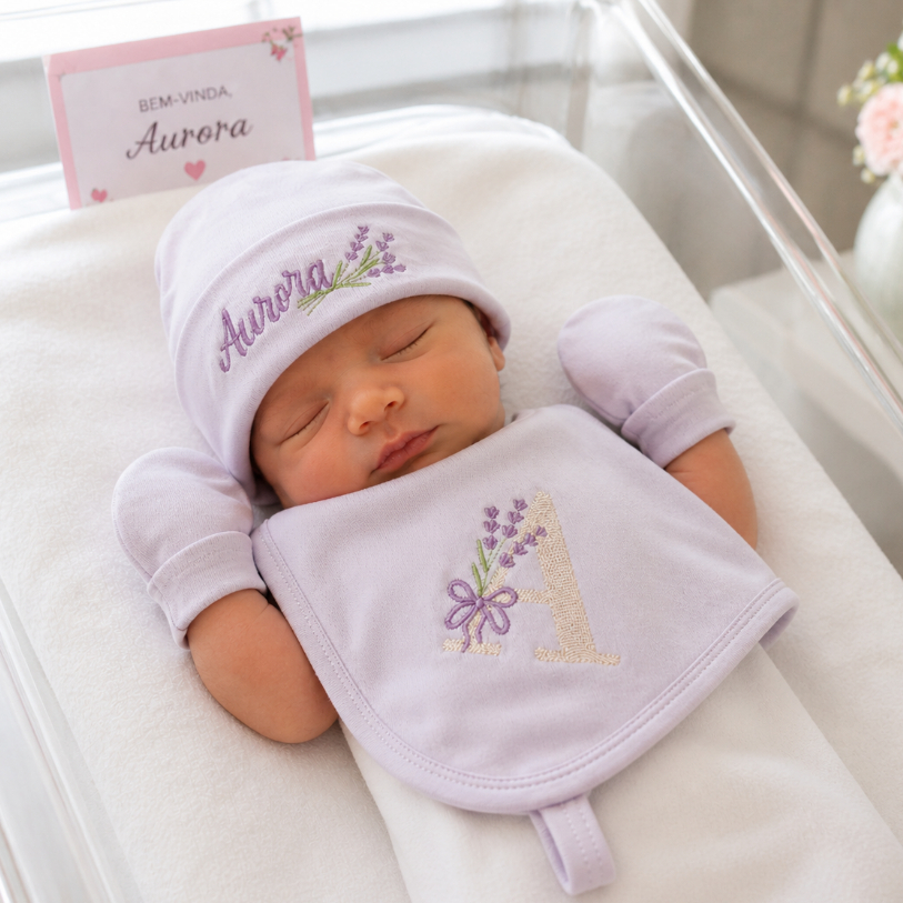 Kit Maternidade Personalizado Bebê Menina Touca L