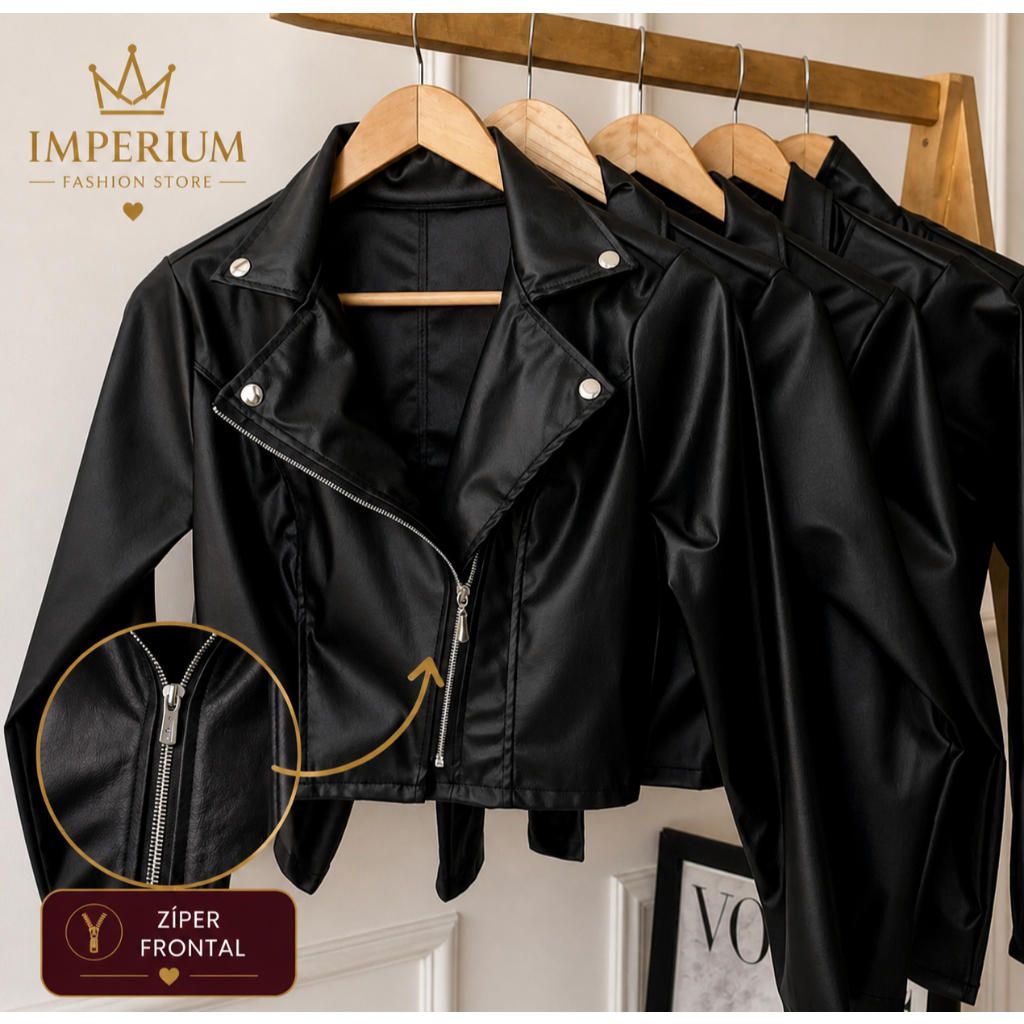 Jaqueta Couro Premium Feminina Zíper Elegante Cou