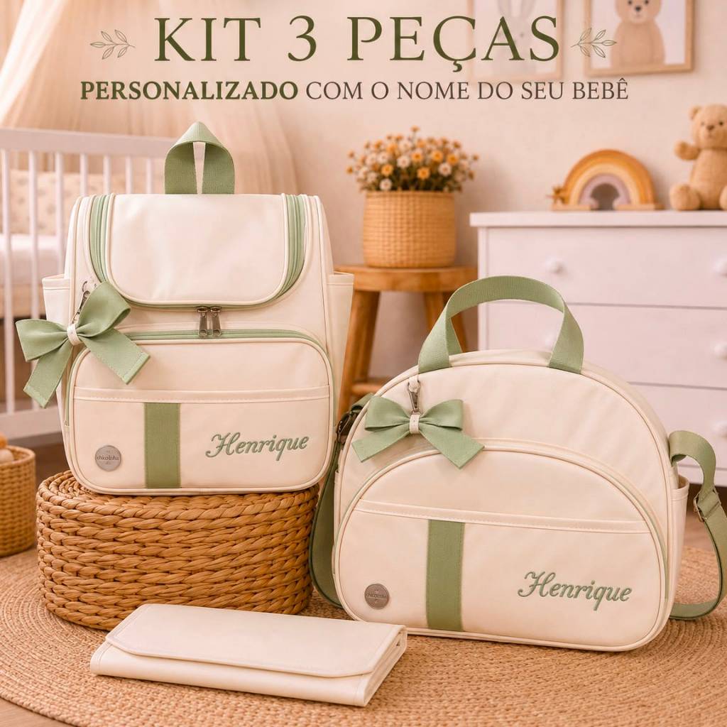 Kit Bolsa Maternidade Personalizada 3 Peças Bolsa