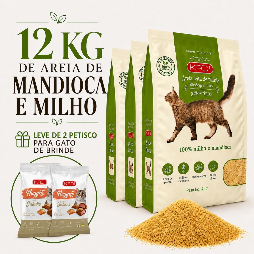 Areia Higiênica Natural Biodegradável de Grãos 