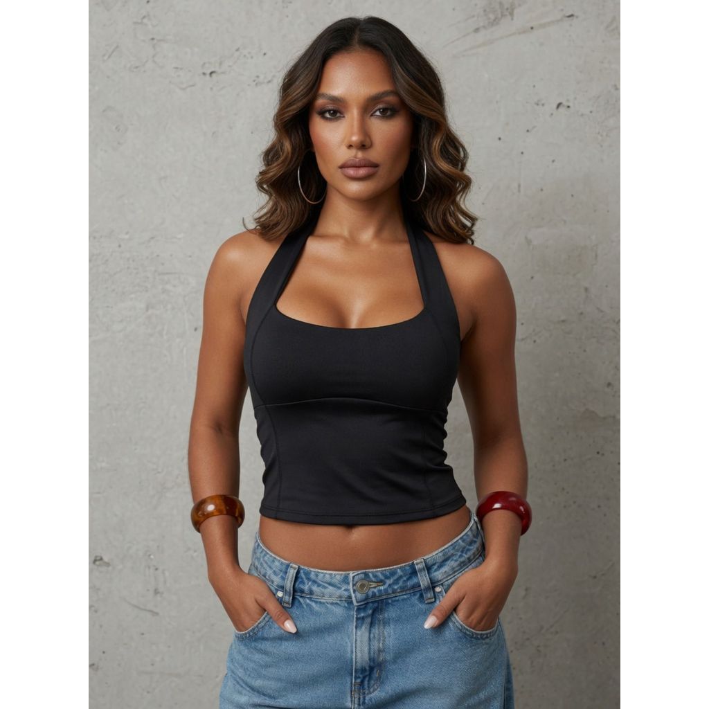 Blusa Feminina Top Cropped Frente Única Halter Pr
