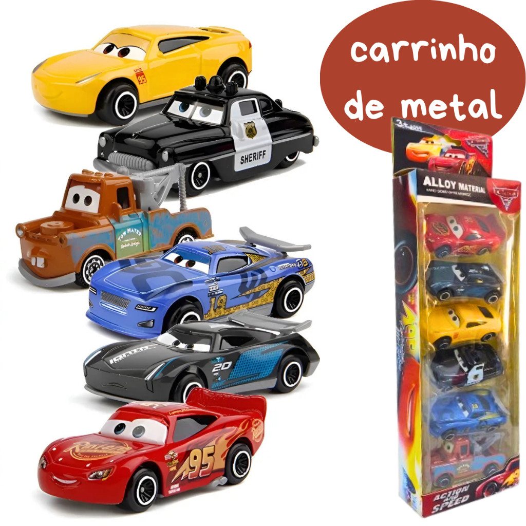 Kit 6 Carrinhos Relampago MCqueen De Metal Carrinh