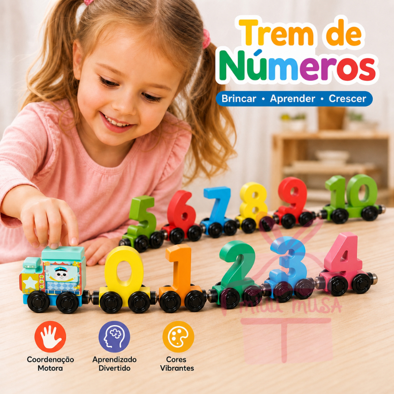 Trem Magnético de Madeira com Números 0-10 ̵
