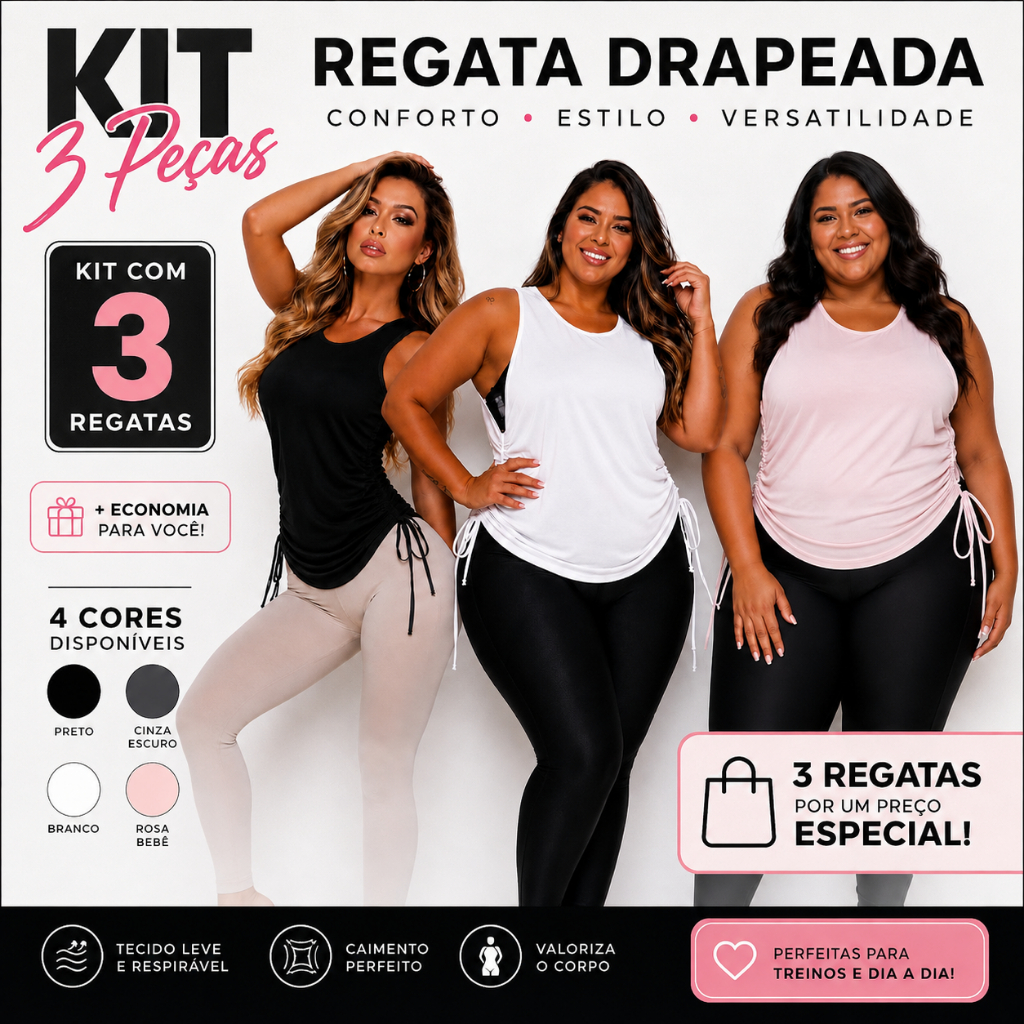 Kit 3 Regatas Dry Fit Feminina Academia Tapa Bumbu