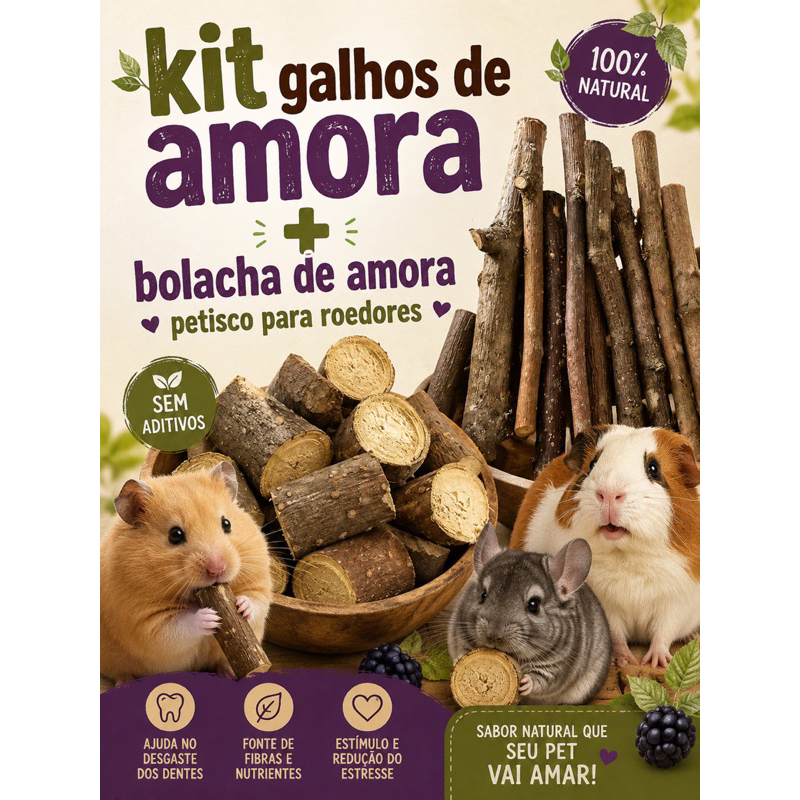 Galhos de amora + bolachas de amora petisco para r
