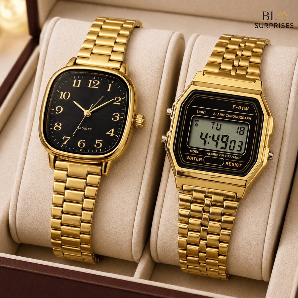 2 Relógio Quartz + Retrô Unissex Dourado/Rose/Pr