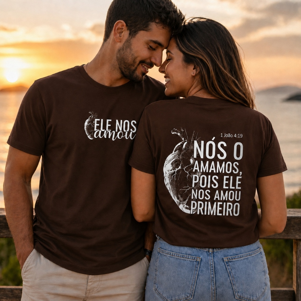 Kit Casal 2 Camisetas Ele Nos Amou Primeiro Crist�