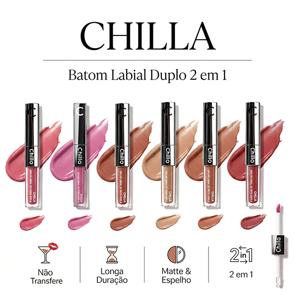 Chilla 6 Cores Duo Lip Stick-Batom Fosco e Gloss B