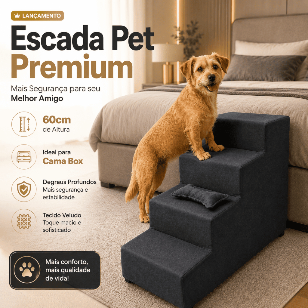 Escada Cachorro Gato 60 cm 4 Degraus Segurança Li