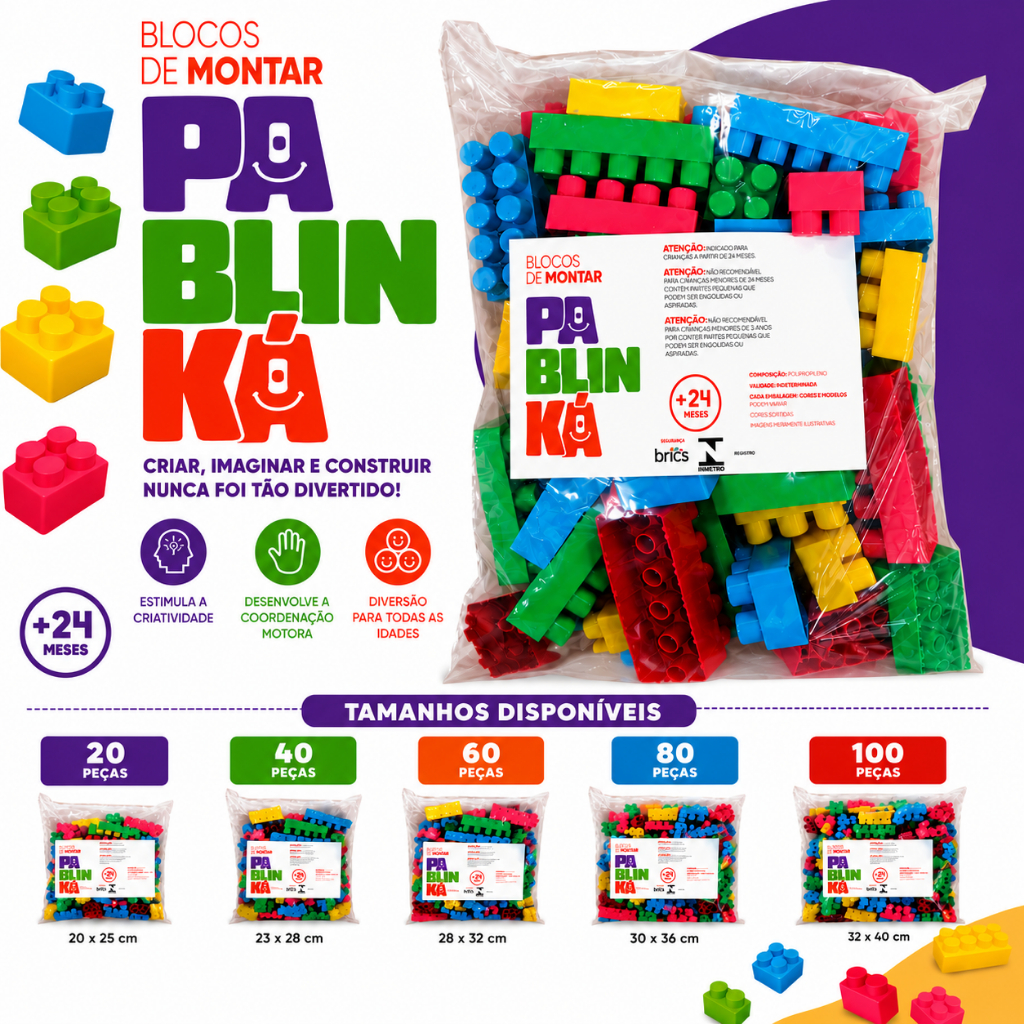 Blocos de Montar Didáticos Infantil Peças Grande