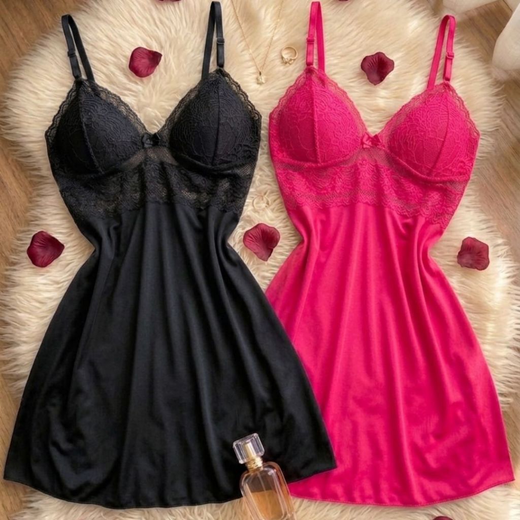 Kit Com Duas Camisolas Com Detalhes Em Renda Acomp
