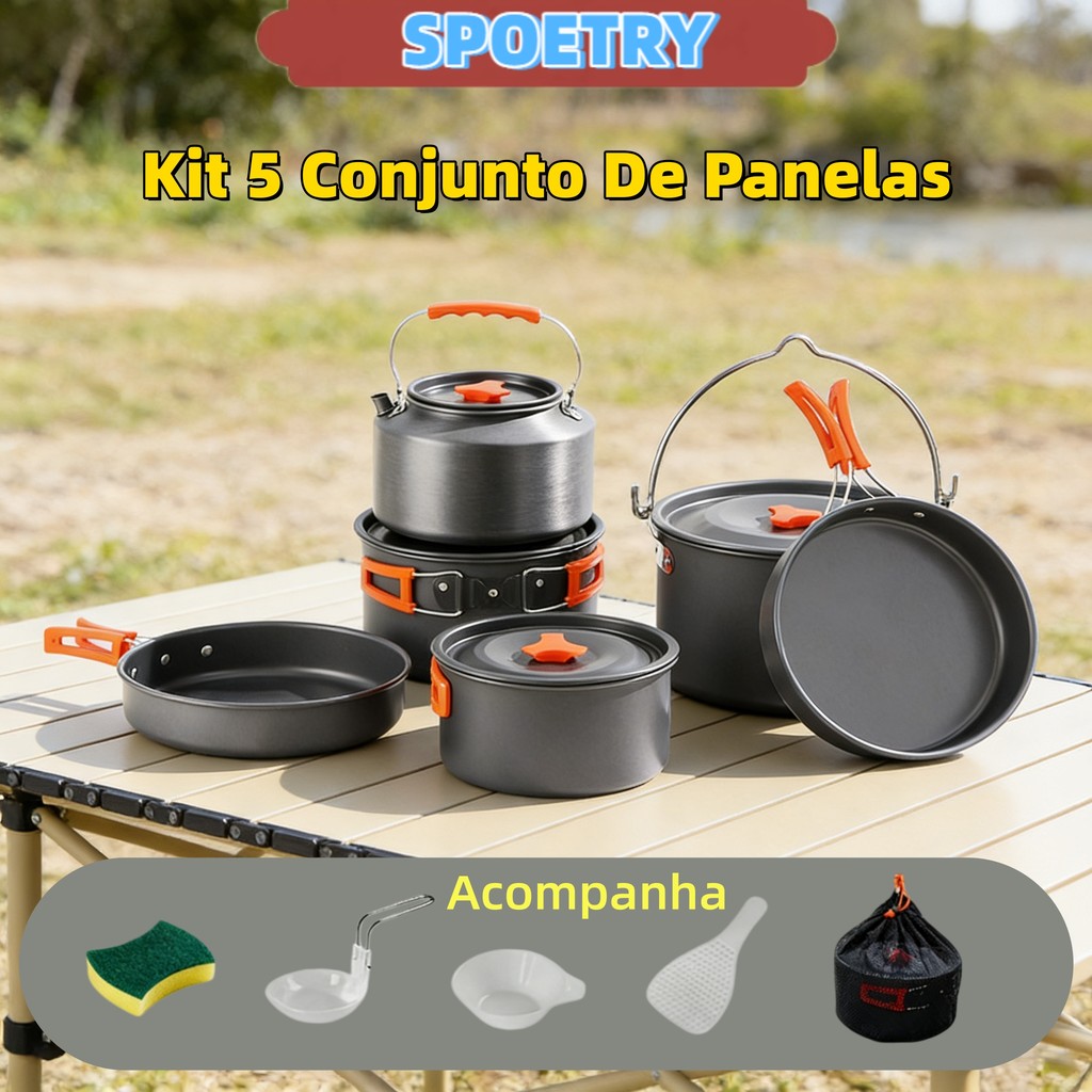 Kit 5 Conjunto De Panelas Ao Ar Livre De Acampamen