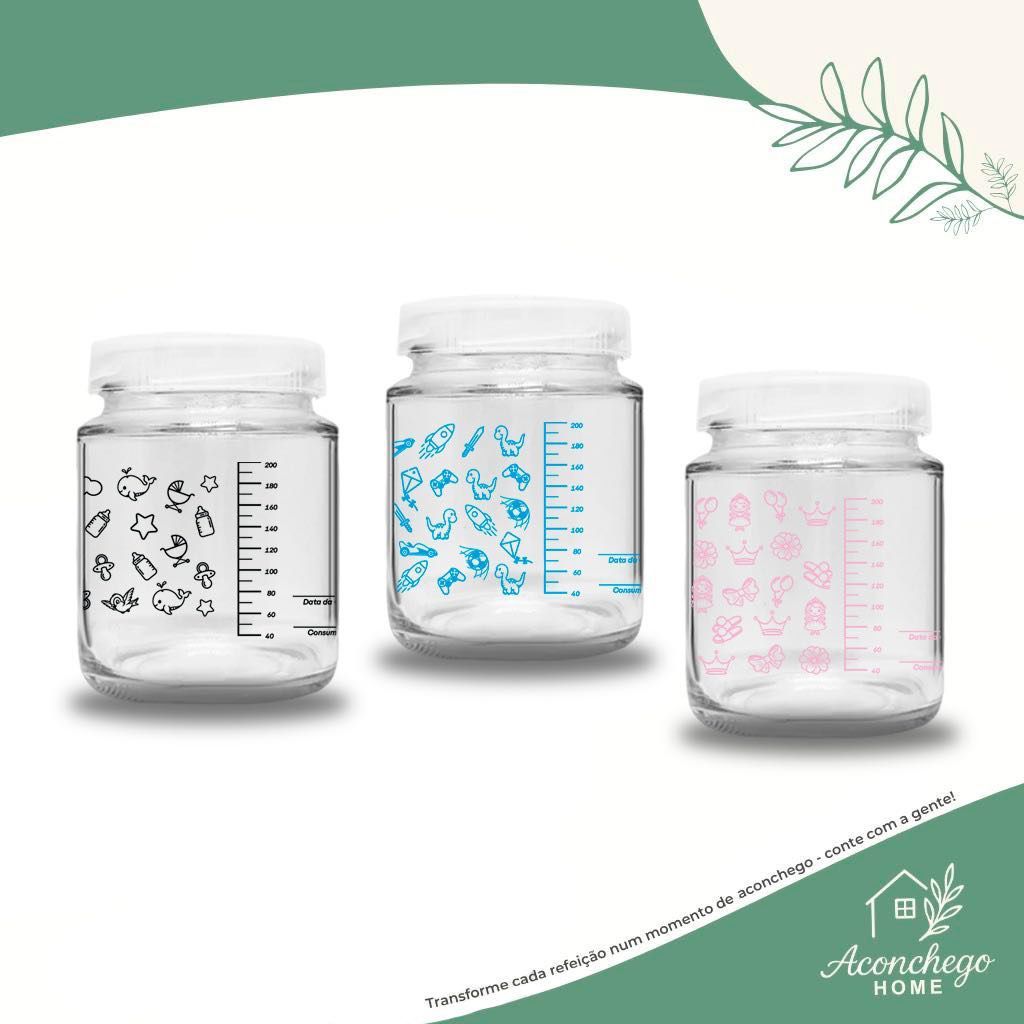3 Potes de Vidro p Leite Materno 200ml  Livre  BPA